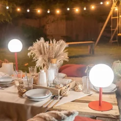 Lampe à poser POP - boule terracota rechargeable en métal LED IP44, 400 lumens, CCT et dimmable, hauteur ajustable