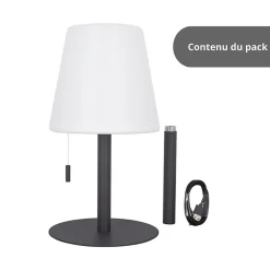 Lampe à poser POP - cône gris rechargeable en métal LED IP44, 400 lumens, CCT et dimmable, hauteur ajustable