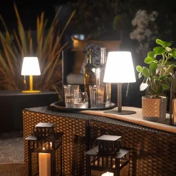 Lampe à poser POP - cône gris rechargeable en métal LED IP44, 400 lumens, CCT et dimmable, hauteur ajustable