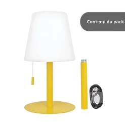 Lampe à poser POP - cône jaune rechargeable en métal LED IP44, 400 lumens, CCT et dimmable, hauteur ajustable