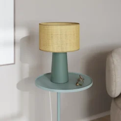 Lampe à poser raphia et métal vert H.35 x Ø.25cm E14 10W GoodHome Tolland