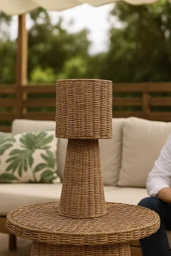 Lampe à poser rechargable en fibres tressées H.38 cm IP54 Newgarden Grace40