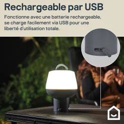 Lampe à poser rechargeable LED extérieure grise 2,5 W 250 lm USB IP54, GoodHome Kisatchie