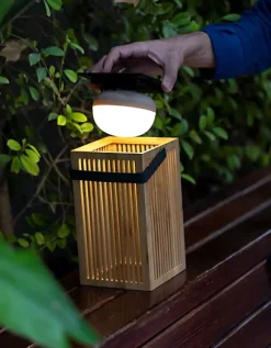 Lampe à poser solaire en bambou Okinawa rechargeable, dimmable IP54 H.31cm Newgarden