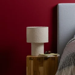 Lampe à poser Teddy tissu bouclette blanc câble tissu noir IP20 E27 25W Ø23 x H.30cm Brilliant