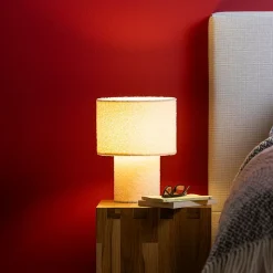 Lampe à poser Teddy tissu bouclette blanc câble tissu noir IP20 E27 25W Ø23 x H.30cm Brilliant