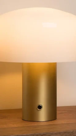 Lampe à poser Timon pied acier doré, abat-jour verre blanc opalin IP20 E27 25W Ø27 x H.35 cm Lucide