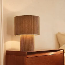 Lampe à poser Tony velours cotelé beige câble tissu noir IP20 E27 25W Ø23 x H.30cm Brilliant