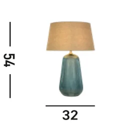 Lampe à poser Verre recyclé Bleu strié, laiton satine, abat jour Lin naturel E27 60w max Haut 54cm Diam 32cm CAMEO