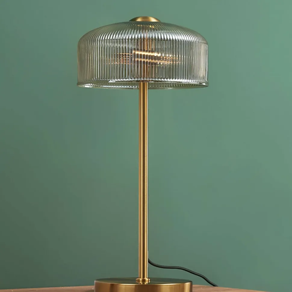 Lampe à poser vintage laiton et verre ambré strié - Auréline