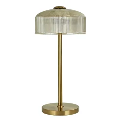 Lampe à poser vintage laiton et verre ambré strié - Auréline