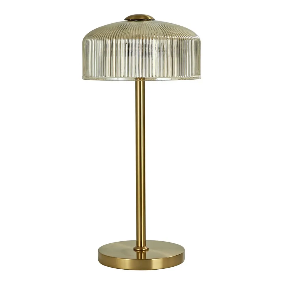 Lampe à poser vintage laiton et verre ambré strié - Auréline