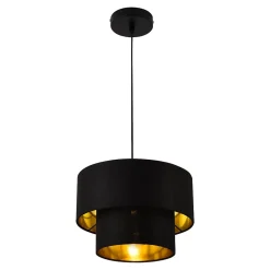 Lampe à Suspendre Moderne Suspension Design Douille E27 60w En Métal Et Textile Diamètre 30 Cm Noir Doré lux.pro