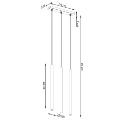 Lampe à suspension en acier 3 ampoules 3000K - 30x5x94cm Sollux