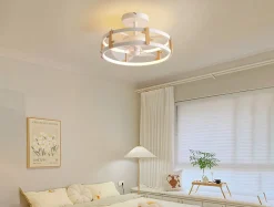 Lampe à ventilateur LED avec détails en bois