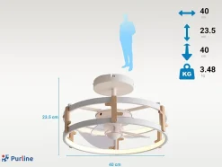 Lampe à ventilateur LED avec détails en bois
