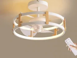 Lampe à ventilateur LED avec détails en bois