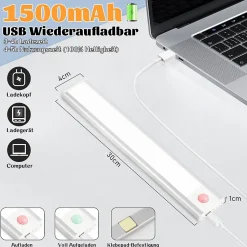 Lampe 2 x LED sous meuble NETTLIFE avec détecteur de mouvement, rechargeable par USB, 1 500 mAh