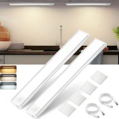 Lampe 2 x LED sous meuble NETTLIFE avec détecteur de mouvement, rechargeable par USB, 1 500 mAh