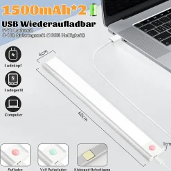 Lampe 2 x LED sous meuble NETTLIFE avec détecteur de mouvement, rechargeable par USB, 1500 mAh, un couloir ou un placard