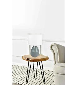 Lampe a poser ceramique anthracite et tissu luminaire LED E27 deco chambre salon