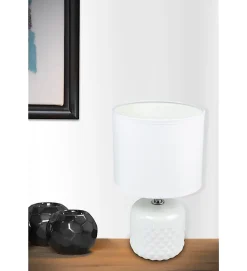 Lampe a poser pied en ceramique abat jour coton blanc deco ananas