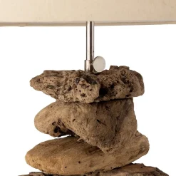 Lampe avec abat jour et pied morceau de bois en bois naturel 33x34x64 cm