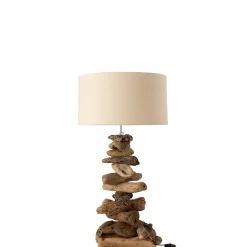 Lampe avec abat jour et pied morceau de bois en bois naturel 33x34x64 cm