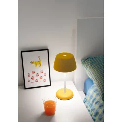 Lampe connectée Trilli Wi-Fi Zafferano - LED rechargeable, tactile, application Wi-Fi, céramique décorée blanche et ocre