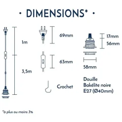 Lampe corde 4.5m Bala - Uni - Gris