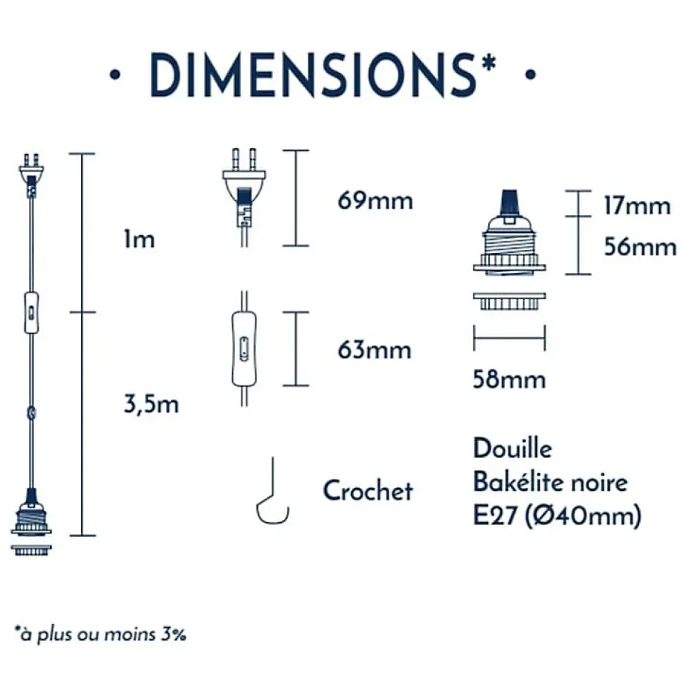 Lampe corde 4.5m Bala - Uni - Gris