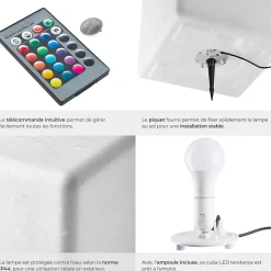 Lampe cube avec éclairage LED 12 W avec télécommande et ampoule