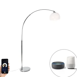 Lampe d'arc intelligente chromée avec abat-jour blanc, y compris Wifi A60 - Arc Basic