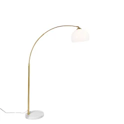 Lampe d'arc moderne en laiton avec abat-jour blanc - Arc Basic