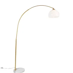 Lampe d'arche intelligente en laiton avec abat-jour blanc incl. Wifi A60 - Arc Basic