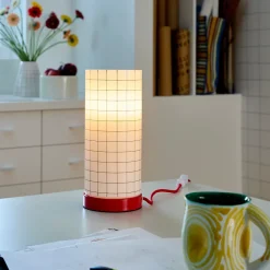 Lampe déco à poser Sodeco rouge et blanc H.25 x Ø11,5 cm