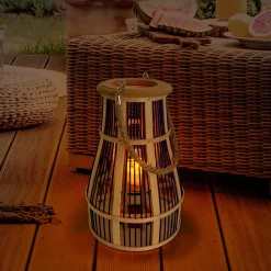 Lampe décorative 'Korbinian' avec bougie LED solaire pour le jardin et le balcon, en rotin naturel, lampe solaire hauteur 35 cm