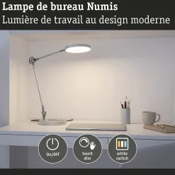 Lampe de bureau LED Numis White Switch 1000lm 11W Argent