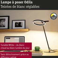 Lampe de bureau LED Odila Tunable White 650lm 10,4W Noir mat, Chrome