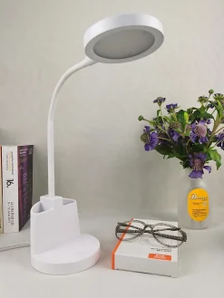 Lampe de bureau LED 7W avec interrupteur tactile et porte-stylo. Blanc