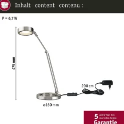 Lampe de bureau LED Zed 3000K 359lm 5W Acier brossé