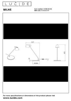 Lampe de bureau MILNE en métal avec LED intégré - Noir - Lucide
