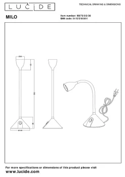 Lampe de bureau MILO en abs avec LED intégré - Noir - Lucide