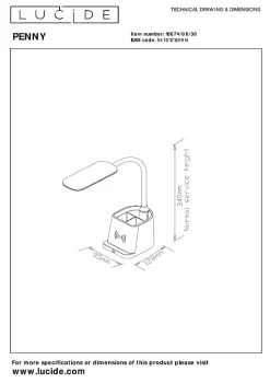 Lampe de bureau PENNY en abs avec LED intégré - Noir - Lucide