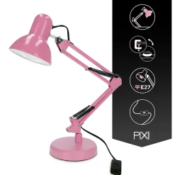 Lampe de bureau PIXI Pink douille E27 rose set avec base et pince avec Bras Pivotant Réglable EDO777366 EDO