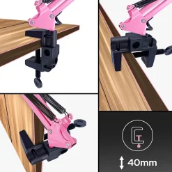 Lampe de bureau PIXI Pink douille E27 rose set avec base et pince avec Bras Pivotant Réglable EDO777366 EDO