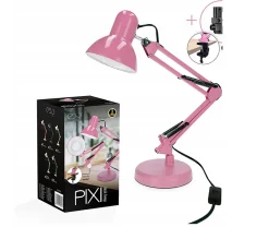 Lampe de bureau PIXI Pink douille E27 rose set avec base et pince avec Bras Pivotant Réglable EDO777366 EDO