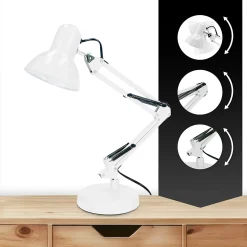 Lampe de bureau PIXI White douille E27 blanche set avec base et pince avec Bras Pivotant Réglable EDO777536 EDO