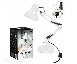 Lampe de bureau PIXI White douille E27 blanche set avec base et pince avec Bras Pivotant Réglable EDO777536 EDO