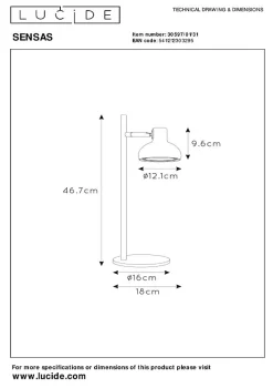 Lampe de bureau SENSAS en acier avec 1xGU10 (ES111) - Blanc - Lucide